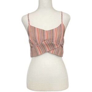 BoG Band of Gypsies Pink Candy Cane Striped Crop Smocked Top